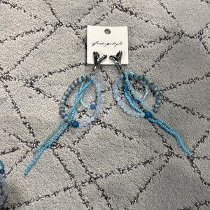 Free People Blue Beaded Hoop Earrings